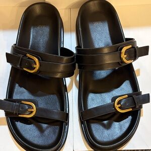 Zara Black Sandals with Gold Buckles